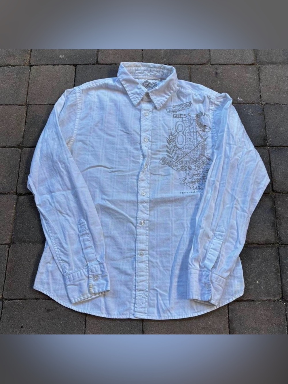 Guess 2000s Y2K Grunge Embroidered Button Shirt Size M